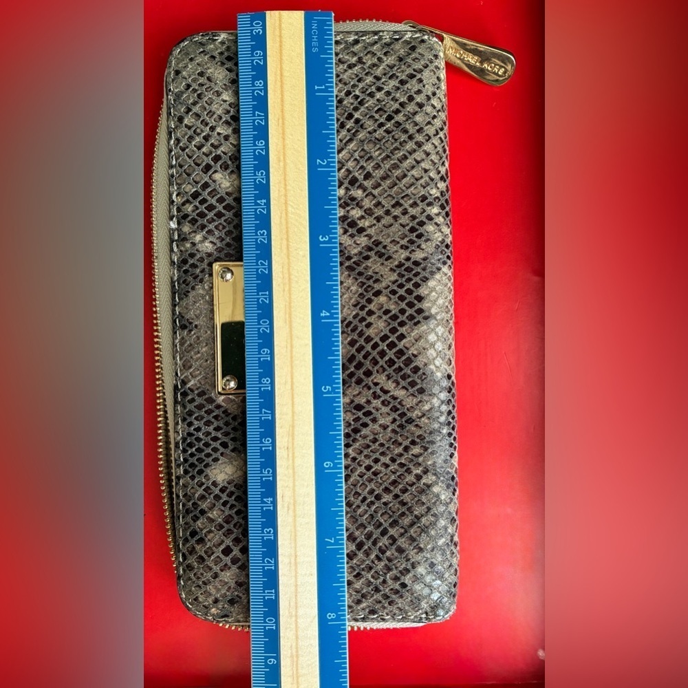 Michael Kors Silver Snake-Print Zip Wallet with Gold Plate - Picture 13 of 14